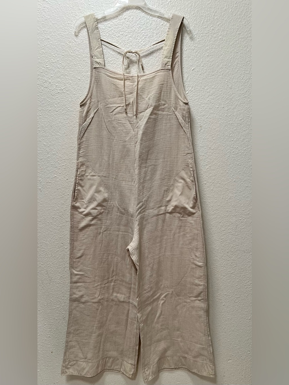 Zenana Knit Waffle Wide Leg Overalls Sand Beige/Brown/Turquoise S/M - Picture 2 of 12